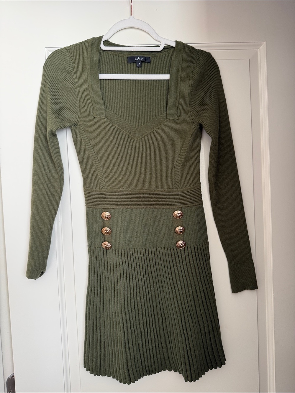 Lulu's Olive Green Ribbed Knit Long Sleeve Dress